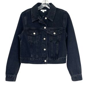 Topshop Black Denim Jean Jacket Moto